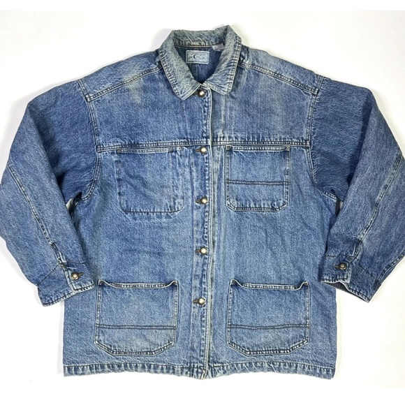 Bugle Boy Denim Jacket Women’s Medium Vintage Flannel Lining Purple Green 80s - Picture 1 of 11